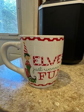 Large Holiday Elf Ceramic Coffee Mug - Red & Green